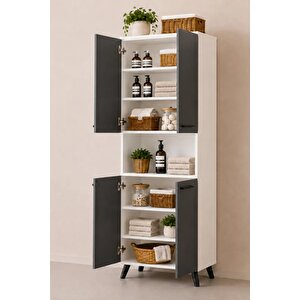 Enda Home Listra 4 Kapaklı Çok Amaçlı Dolap 170,8 Cm, Raflı, Ayaklı Depolama Dolabı Antrasit - Beyaz