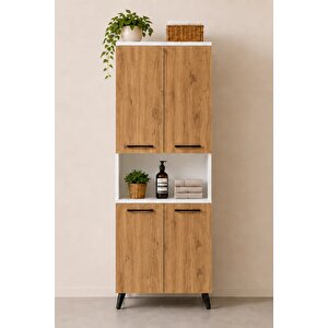 Enda Home Listra 4 Kapaklı Çok Amaçlı Dolap 170,8 Cm, Raflı, Ayaklı Depolama Dolabı Atlantik Çam - Beyaz