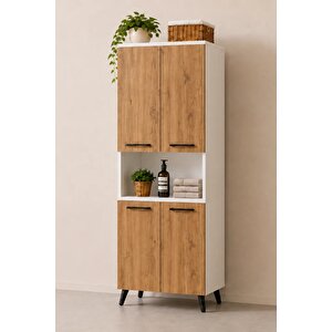 Enda Home Listra 4 Kapaklı Çok Amaçlı Dolap 170,8 Cm, Raflı, Ayaklı Depolama Dolabı Atlantik Çam - Beyaz