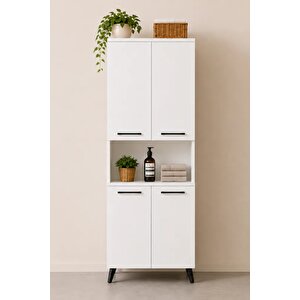 Enda Home Listra 4 Kapaklı Çok Amaçlı Dolap 170,8 Cm – Raflı, Ayaklı Depolama Dolabı Beyaz