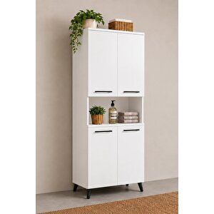 Enda Home Listra 4 Kapaklı Çok Amaçlı Dolap 170,8 Cm – Raflı, Ayaklı Depolama Dolabı Beyaz