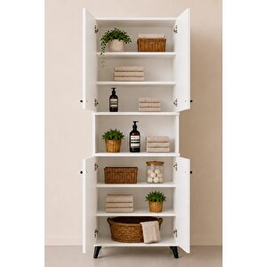 Enda Home Listra 4 Kapaklı Çok Amaçlı Dolap 170,8 Cm – Raflı, Ayaklı Depolama Dolabı Beyaz