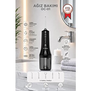 Dijital Ekranlı Şarjlı Ağız Duşu 4 Modlu Taşınabilir Ağız Bakım Cihazı Oc01 Siyah