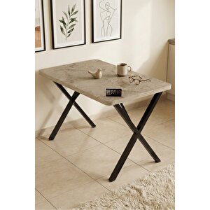 Falez 110x70 Cm Yemek Masası Modern Ahşap Görünümlü Mutfak Ofis Balkon Bahçe Kafe Masası Traverten 9831