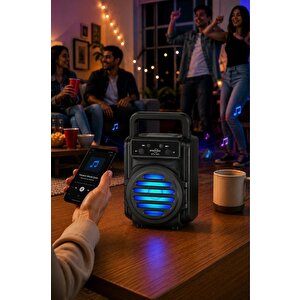 Bluetooth Hoparlör Rgb Işıklı Kablosuz Speaker Gts-1961 Siyah