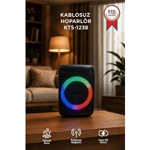 Bluetooth Hoparlör Rgb Işıklı Kablosuz Speaker Kts-1238 Siyah