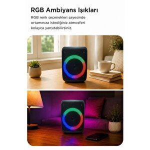 Bluetooth Hoparlör Rgb Işıklı Kablosuz Speaker Kts-1238 Siyah