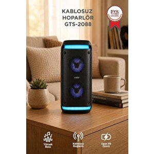 Bluetooth Hoparlör Rgb Işıklı Kablosuz Speaker Gts-2088 Siyah