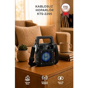 Bluetooth Hoparlör Rgb Işıklı Fenerli Kablosuz Speaker Kts-2295 Siyah
