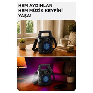 Bluetooth Hoparlör Rgb Işıklı Fenerli Kablosuz Speaker Kts-2295 Siyah