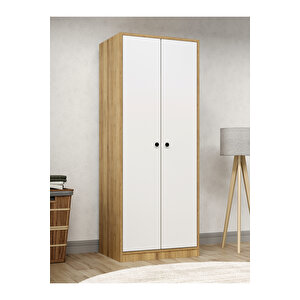 Kuzey Life Rami 2 Kapaklı 5 Raflı Askılı Gardırop 52cm Derinlik