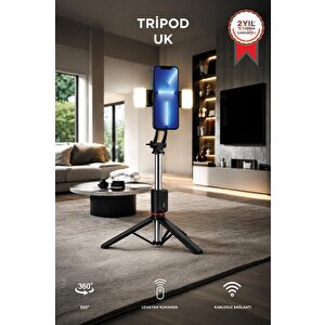 Tripod Çok Amaçlı Kumandalı Led Işıklı 1.70 Cm Selfie Çubuğu Uk Siyah