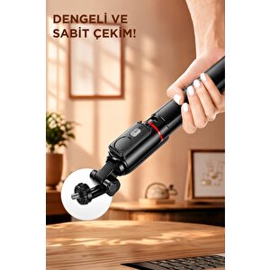 Tripod Çok Amaçlı Kumandalı Led Işıklı 1.70 Cm Selfie Çubuğu Uk Siyah