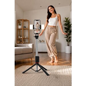 Tripod Çok Amaçlı Kumandalı Led Işıklı 1.70 Cm Selfie Çubuğu Uk Siyah