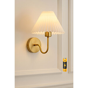 Pilli Aplik Kablosuz Tak Çalıştır Krem Abajur Umbrella Aplik Eskitme Gold Sarı 1 Adet Eskitme