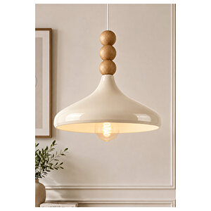 Melrose Modern Tasarım Ahşap Detaylı Sarkıt Avize Boheme Iskandinav Tarz Krem Metal 35 Cm Krem