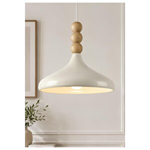 Melrose Modern Tasarım Ahşap Detaylı Sarkıt Avize Boheme Iskandinav Tarz Krem Metal 35 Cm Krem