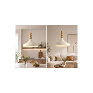 Melrose Modern Tasarım Ahşap Detaylı Sarkıt Avize Boheme Iskandinav Tarz Krem Metal 35 Cm Krem