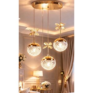 Jackson Sarkıt Avize Gold Kaplama 3 Renk Işıklı Power Ledli Avize 3 Lü Sarkıt Salon Avizesi Gold