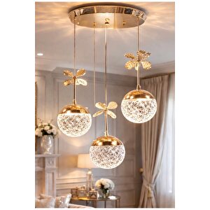 Jackson Sarkıt Avize Gold Kaplama 3 Renk Işıklı Power Ledli Avize 3 Lü Sarkıt Salon Avizesi Gold