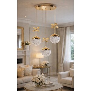 Jackson Sarkıt Avize Gold Kaplama 3 Renk Işıklı Power Ledli Avize 3 Lü Sarkıt Salon Avizesi Gold