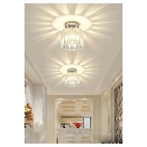 Luxury Tavan Kristal Taşlı Avize Krom Hol Antre Avize Büyük Boy Krom