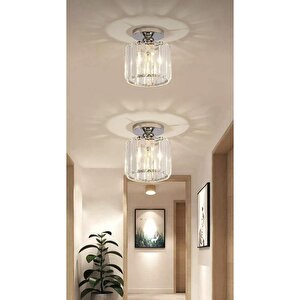 Luxury Tavan Kristal Taşlı Avize Krom Hol Antre Avize Büyük Boy Krom