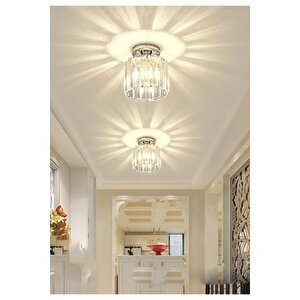 Luxury Tavan Kristal Taşlı Avize Krom Hol Antre Avize Büyük Boy Krom