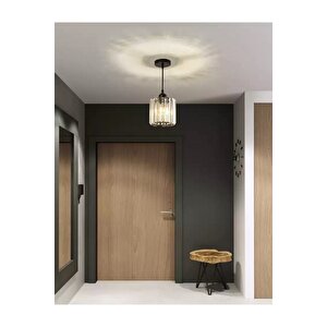 Modern Luxury Sarkıt Kristal Taşlı Avize Hol Antre Avize Siyah Siyah