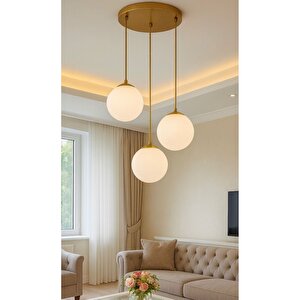 Modern Rize Camlı Avize Camlı Salon Avizesi 3 Lü Sarkıt Avize Metal Gövde İthal Mat Beyaz Camlar Eskitme