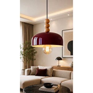 Calico Sarkıt Avize Orijinal Ahşap Detaylı Metal Gövde Bordo Vişne