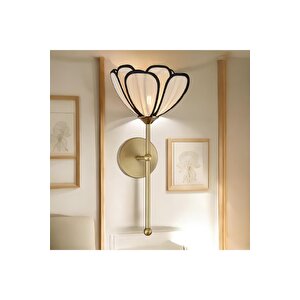 Modern Tasarım Rose Çiçek Lale Kablosuz Pilli Aplik Eskitme Gold Sarı Gövde Ekru Kumaş Tak Çalıştır Sarı