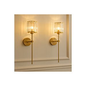 Modern Tasarım Kristal Taşlı Kablosuz Aç Kapa Butonlu Pilli Aplik Eskitme Gold Tak Çalıştır 1 Adet Sarı