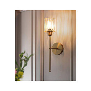 Modern Tasarım Kristal Taşlı Kablosuz Aç Kapa Butonlu Pilli Aplik Eskitme Gold Tak Çalıştır 1 Adet Sarı