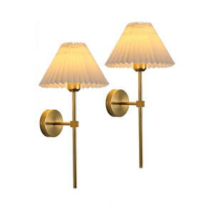Modern Tasarım Umbrella Aplik 2 Adet Eskitme Gold Gövde Krem Abajur Şapka Elektrikle Çalışır Gold