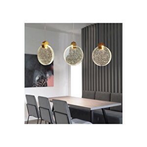 Modern Luxury Sarkıt Üçlü Dikdörtgen Sıralı Kristal Camlı Led Avize Gold Sarı Gold
