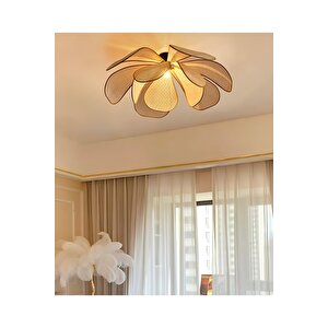 Modern İskandinav Tasarım Bohem Rose Çiçek Tavan Avize Hazeran Hasır Rattan Salon Avizesi Sarı