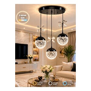 Bruce Black Sarkıt Avize 3 Renk Işık Salon Oturma Yatak Odası Mutfak Avize Power Led Avize Siyah