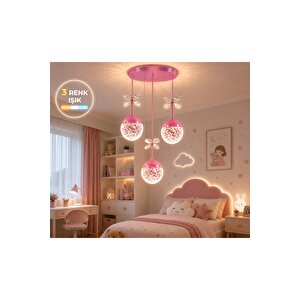 Pinky Sarkıt Avize Pembe Gövde Çocuk Odası Avize 3 Renk Sarkıt Power Led Pembe