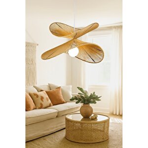 Modern Boheme Rustik Hasır Sarkıt Avize Salon Yatak Odası Avize Rattan Avize Sarı