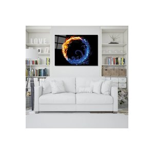 Ateş Ve Su Neon Cam Tablo #pct0189 | Modern Dekorasyon Temalı Dekoratif Duvar Tablosu, Salon, Ev Ve Ofis Dekoru, 35x50 cm