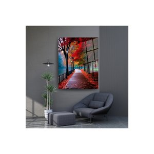 Cam Tablo – Huzur Veren Sokak Manzarası | Doğa Ve Manzara Temalı Dekoratif Duvar Tablosu, Salon, Yatak Odası Ve Ofis Dekoru, 50x70 cm