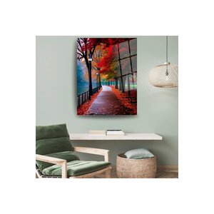 Cam Tablo – Huzur Veren Sokak Manzarası | Doğa Ve Manzara Temalı Dekoratif Duvar Tablosu, Salon, Yatak Odası Ve Ofis Dekoru, 50x70 cm
