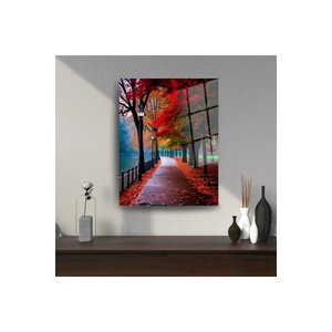 Cam Tablo – Huzur Veren Sokak Manzarası | Doğa Ve Manzara Temalı Dekoratif Duvar Tablosu, Salon, Yatak Odası Ve Ofis Dekoru, 50x70 cm