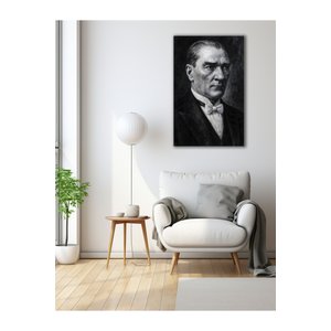 Ulu Önder Atatürk Portresi Cam Tablo | Atatürk Temalı Dekoratif Duvar Tablosu, Salon, Ofis Ve Çalışma Alanı Dekoru, 30x45 cm