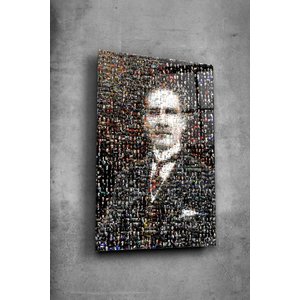 Atatürk Cam Tablo - Portre - Cam Tablo - Duvar Dekoru - Atatürk Portresi - Kaliteli Baskı Ata039 | Atatürk Temalı Dekoratif Duvar Tablosu, Salon, Ofis Ve Çalışma Alanı Dekoru, 45x30 cm