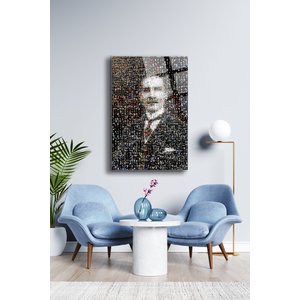 Atatürk Cam Tablo - Portre - Cam Tablo - Duvar Dekoru - Atatürk Portresi - Kaliteli Baskı Ata039 | Atatürk Temalı Dekoratif Duvar Tablosu, Salon, Ofis Ve Çalışma Alanı Dekoru, 45x30 cm