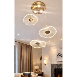 Luxury Exclusive Üçlü Yuvarlak Sarkıt Led Avize Jellyfish Salon Mutfak Oturma Odası Avize Gold Sarı Gold