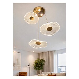 Luxury Exclusive Üçlü Yuvarlak Sarkıt Led Avize Jellyfish Salon Mutfak Oturma Odası Avize Gold Sarı Gold