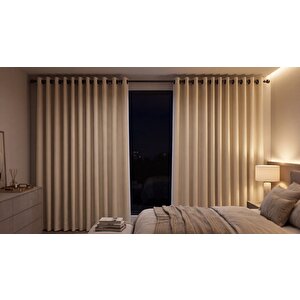 Halkalı Blackout Fon Perde Ekru Renk Özel Ölçü 400x250 cm